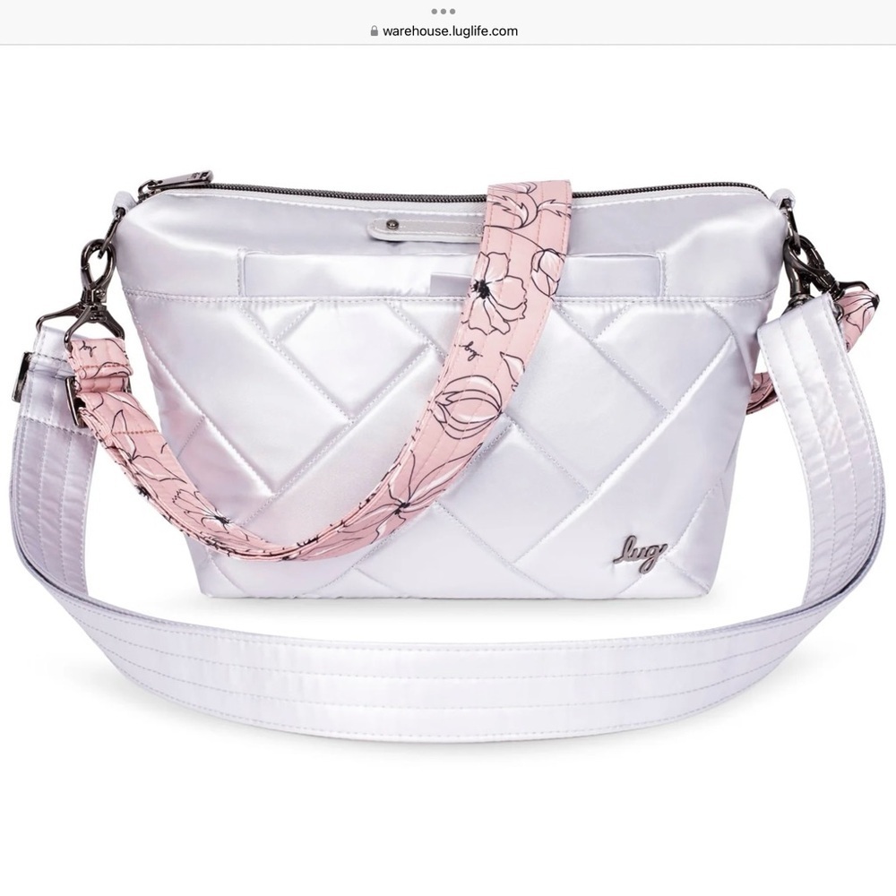 Lug Flare 2 Metalic Silver Quilted Crossbody Bag with 2 Straps, New with Tags